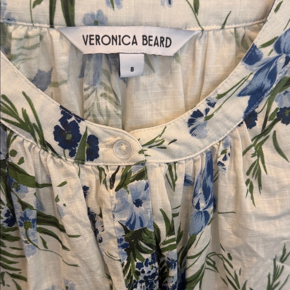 Veronica Beard Blue and Green Floral Ashlynn blouse, size 8, 100% cotton - Picture 3 of 4